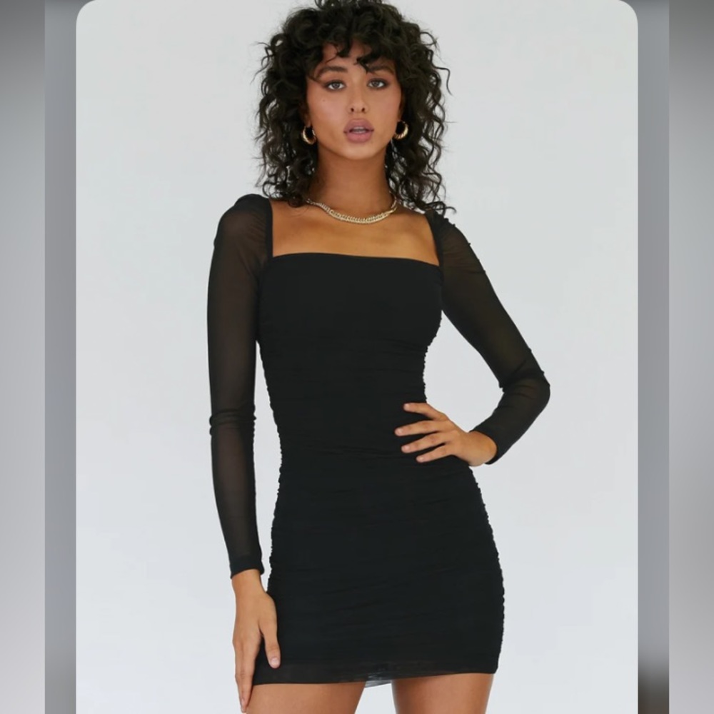 Princess Polly CHARVI LONG SLEEVE MINI DRESS BLACK